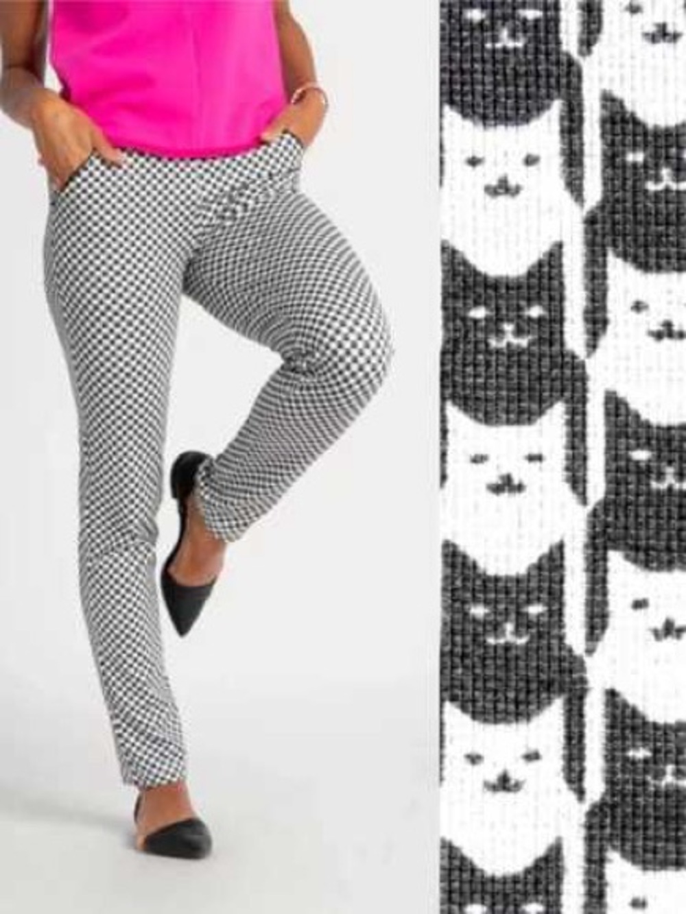 Betabrand “Catstooth” Black & White Cat Skinny Leg Pencil Dress Pant Yoga Pants